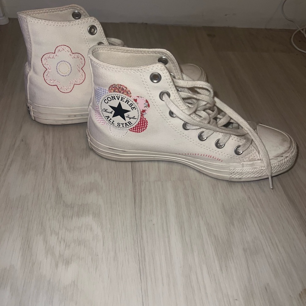Converse White Floral Canvas High-Top Sneakers